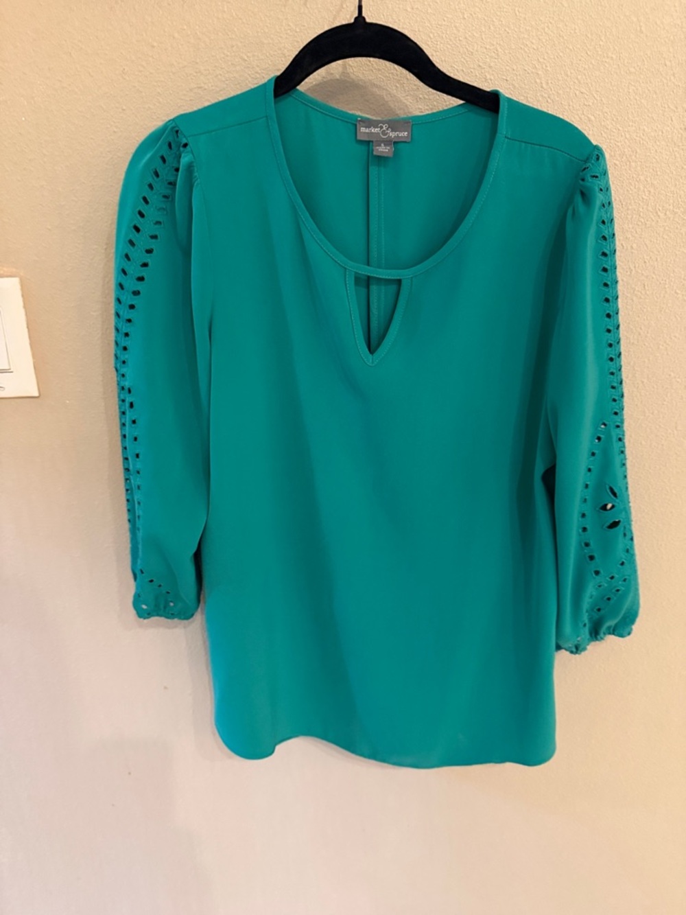 Market & Spruce Teal Keyhole Eyelet-Sleeve Top